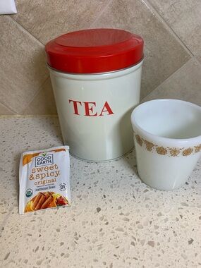 Vintage TALA tea lid with classic red lid, made in England Metal canister